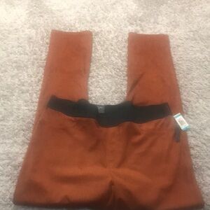 Rust Orange skinny leg ultra suede pants w/ black elastic waist machine wash